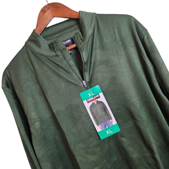 Kirkland Pullover Mens XL Green Camo Quarter Zip Sweater Performance Recycled - Picture 1 of 14